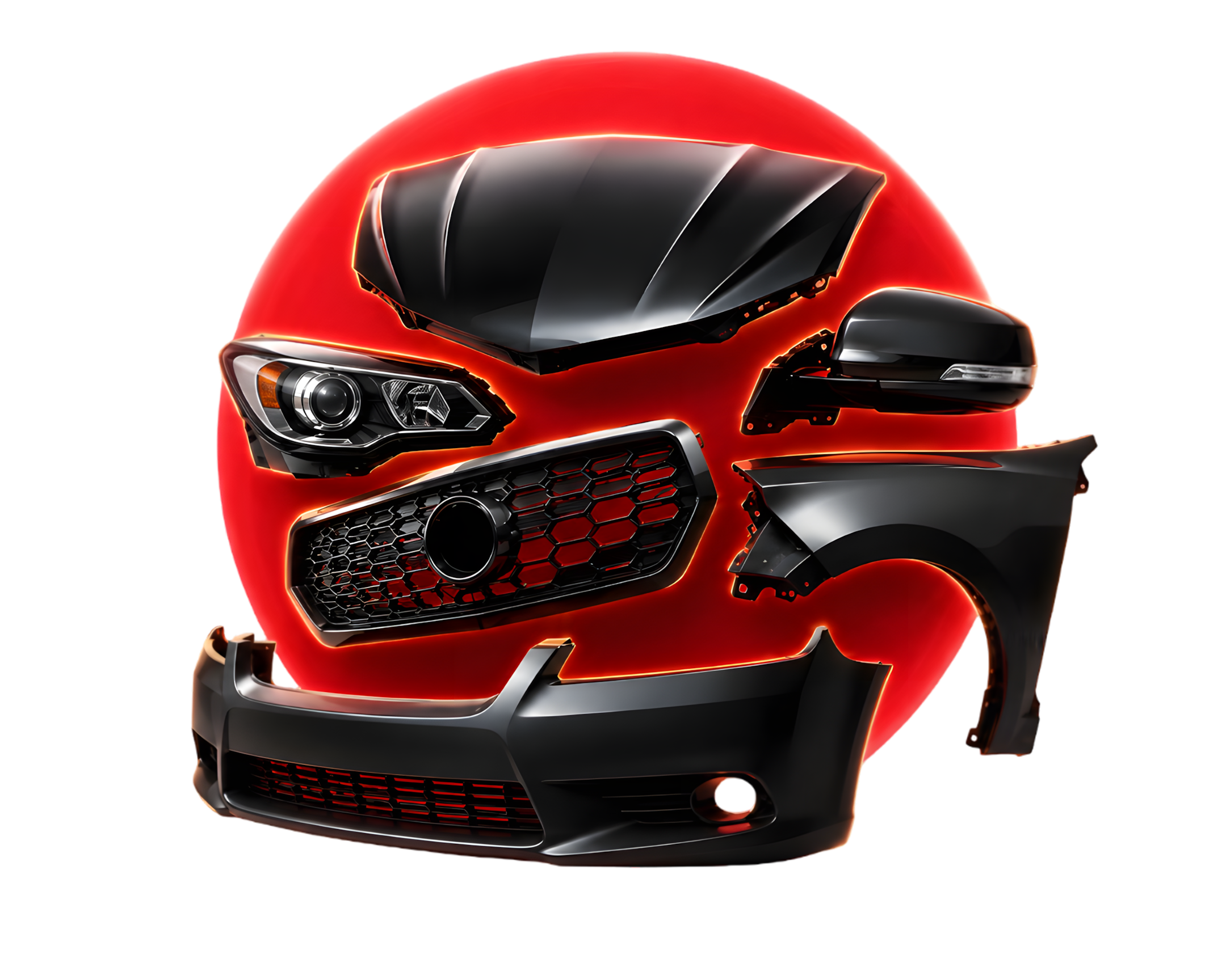 OEM-quality collision parts – bumper, hood, headlight, mirror and fender